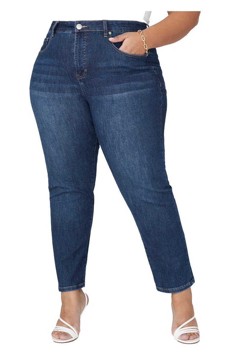 ELOQUII The Leigh Super Stretch Slim Leg Jean, Main, color, Dark Wash Denim