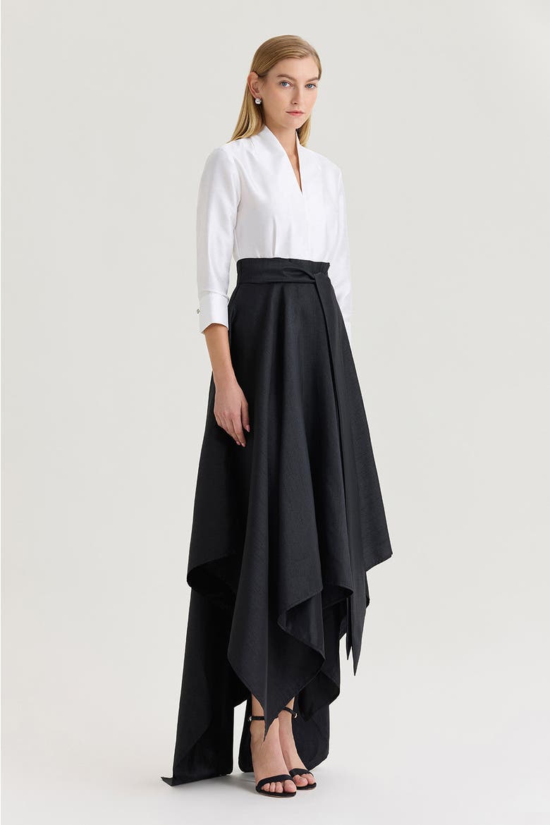 Family Savvy Fit-N-Flare Tie-Waist Woven Maxi Dress, Alternate, color, Black/White