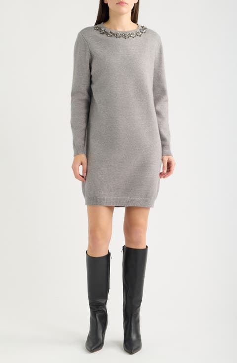 Rhinestone Trim Sweater Dress