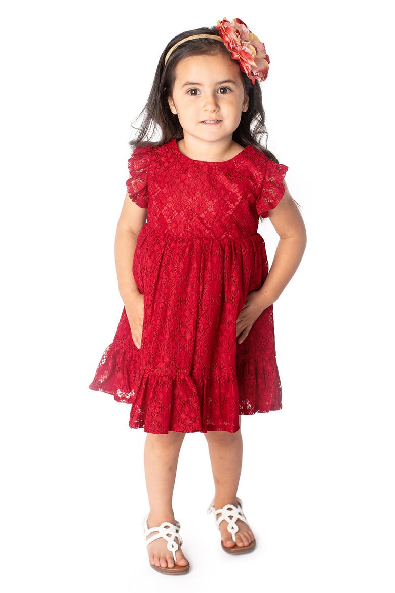 Ruffle Lace Overlay Babydoll Dress, Main, color, BURGUNDY