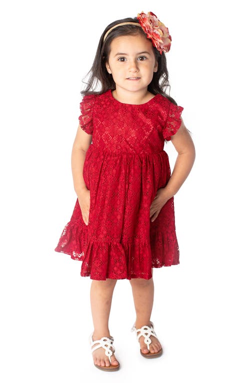 Popatu Ruffle Lace Overlay Babydoll Dress in Burgundy 