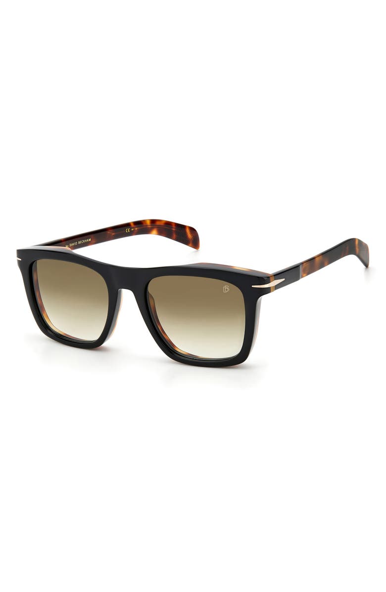 David Beckham Eyewear David Beckham 51mm International Fit Square Sunglasses, Alternate, color, Black Havana Gold