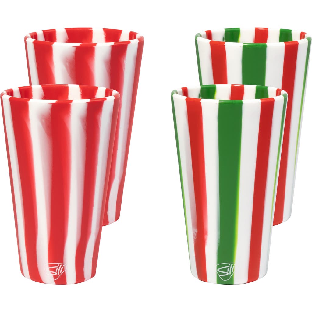Silipint Silicone 16oz Pint Glasses 4 Pack (2) Peppermint & (2) Poinsettia