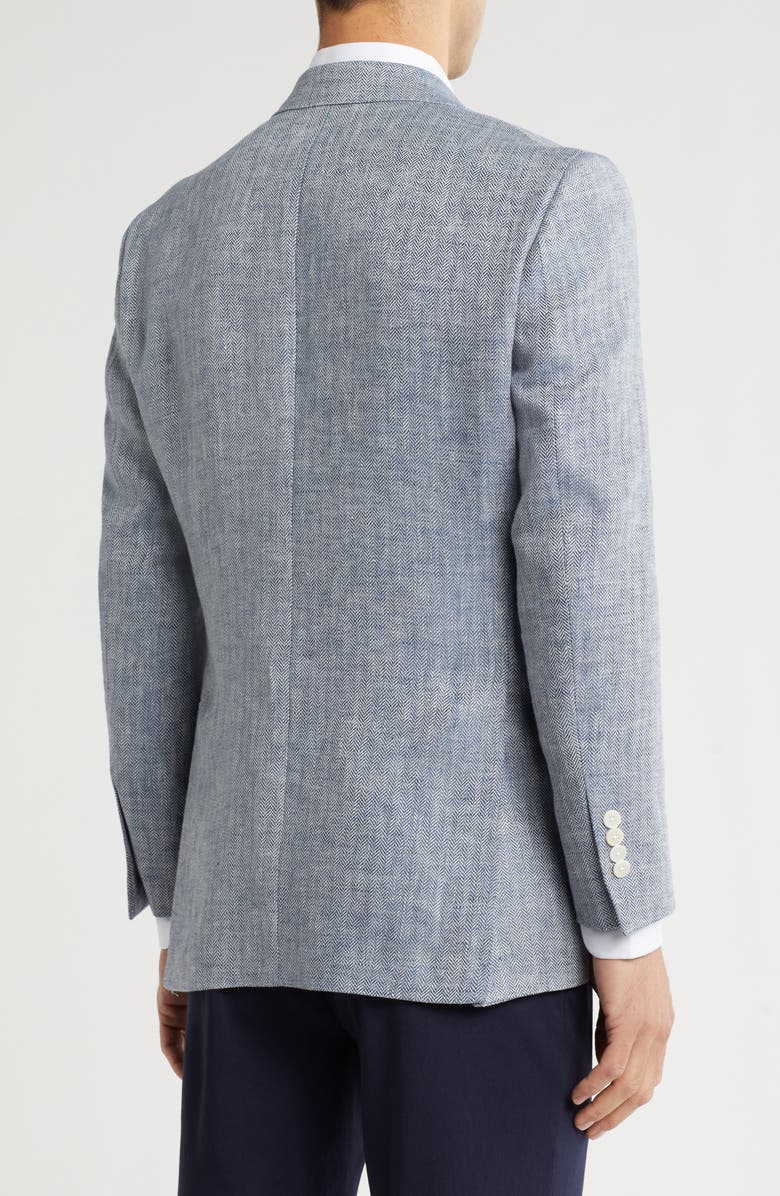 Brooks Brothers Classic Fit Blue Herringbone Linen Blazer, Alternate, color,