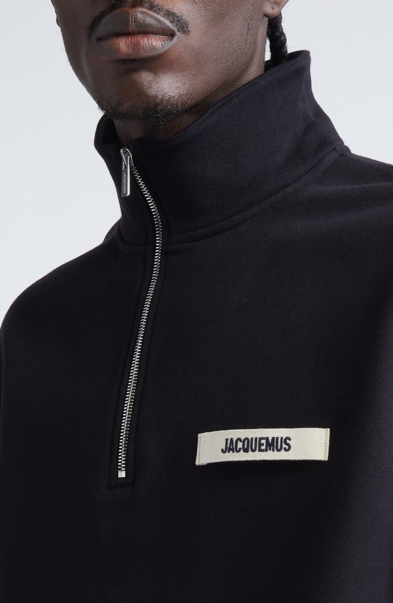 Jacquemus Le Camionneur Gros Grain Half Zip Fleece Sweatshirt, Alternate, color, Black