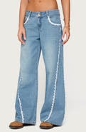 EDIKTED Alisha Lace Trim Low Rise Jeans