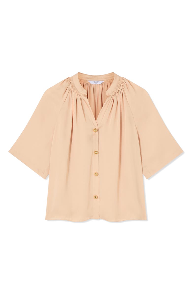 LK Bennett Amber Short Sleeve Button-Up Shirt, Alternate, color, Camel