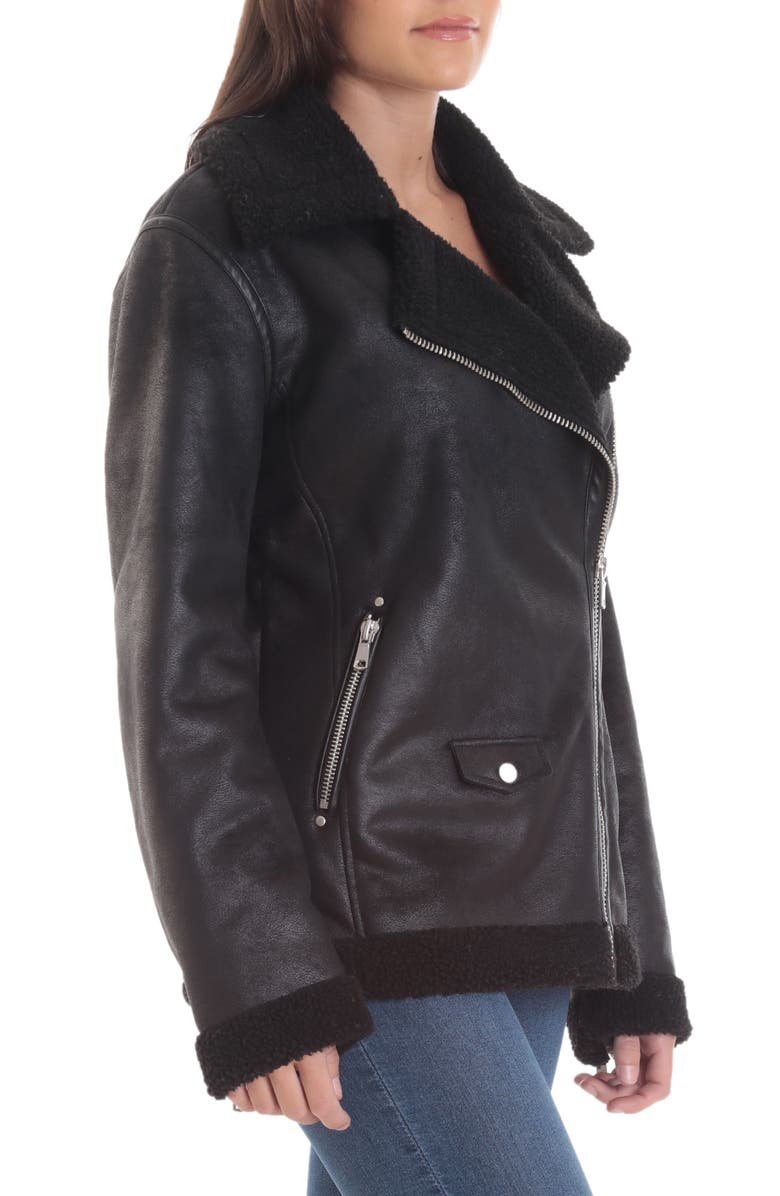 Avec Les Filles Faux Shearling Biker Jacket, Alternate, color, 