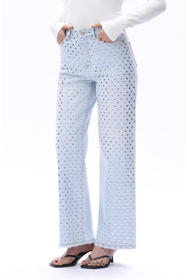 Studded High Waist Straight Leg Jeans, Alternate, color, LIGHT BLUE