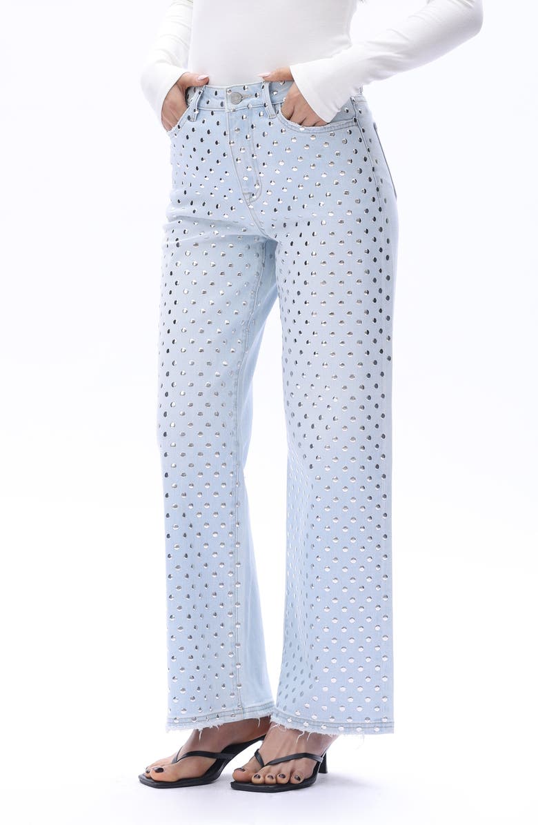 Bayeas Studded High Waist Straight Leg Jeans, Alternate, color, Light Blue