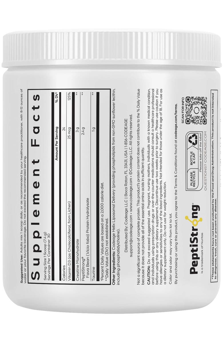 Codeage Muscle Formula+ Platinum Creatine Powder, PeptiStrong Fava Bean Protein Supplement, Alternate, color, White