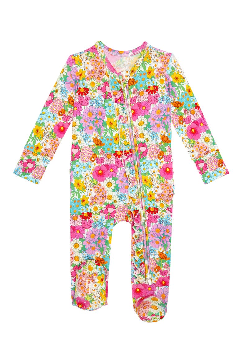Ruffle Fitted Footie Pajamas, Main, color, PINK