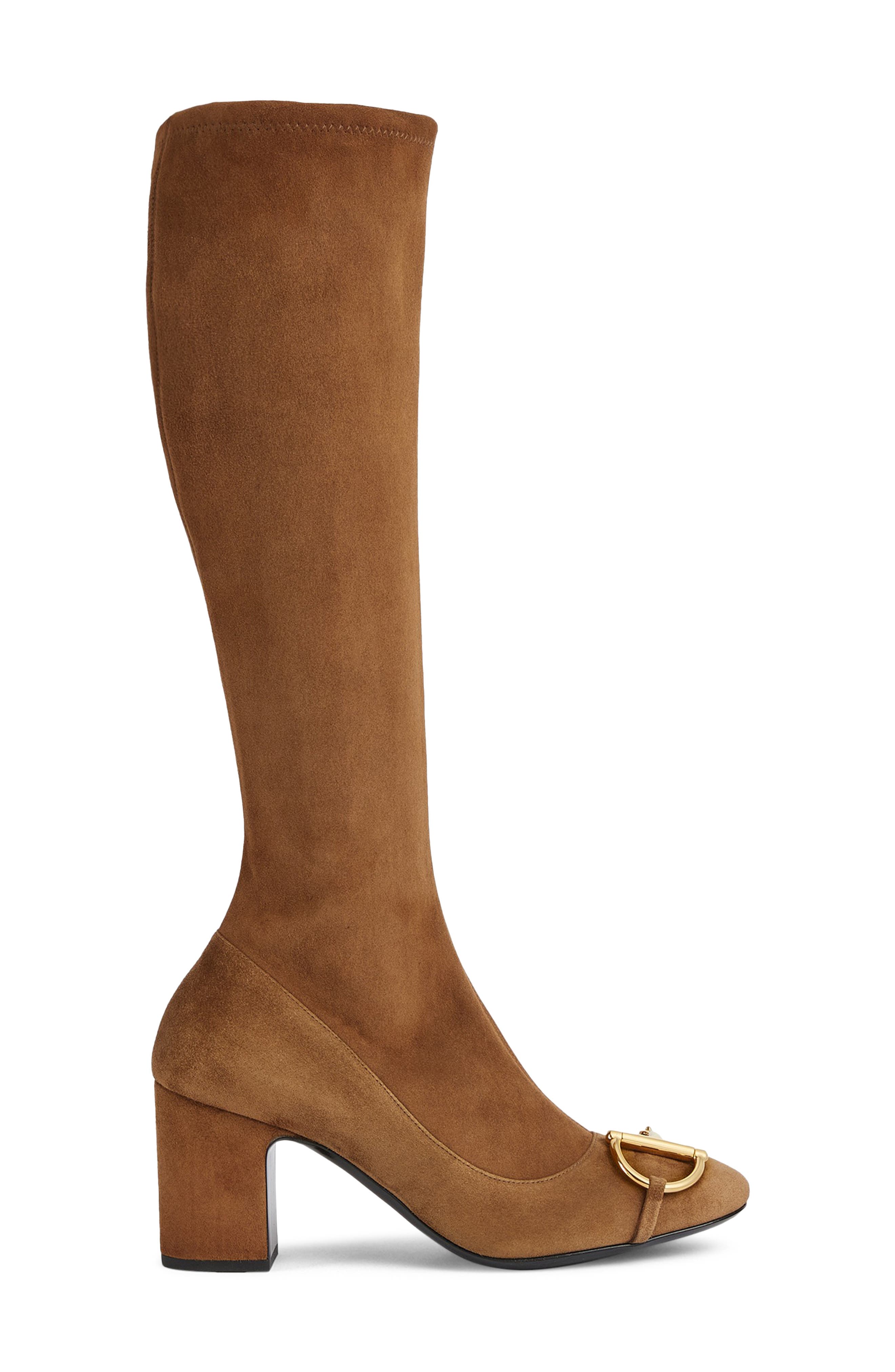 Gucci Alfa Horsebit Knee High Boot, Alternate, color, Pepper Brown