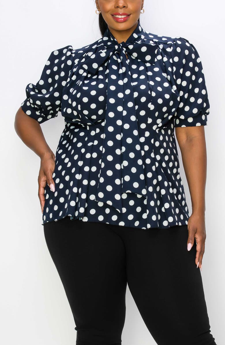 L I V D Minnie Polka Dot Tie Neck Stretch Top, Alternate, color, 