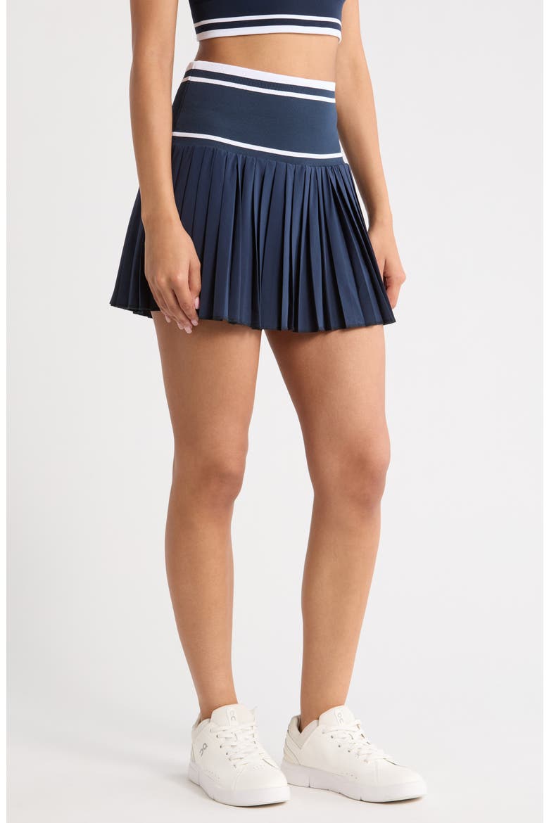 Mixed Media Pleated Sport Skirt, Alternate, color, NAVY SAPPHIRE