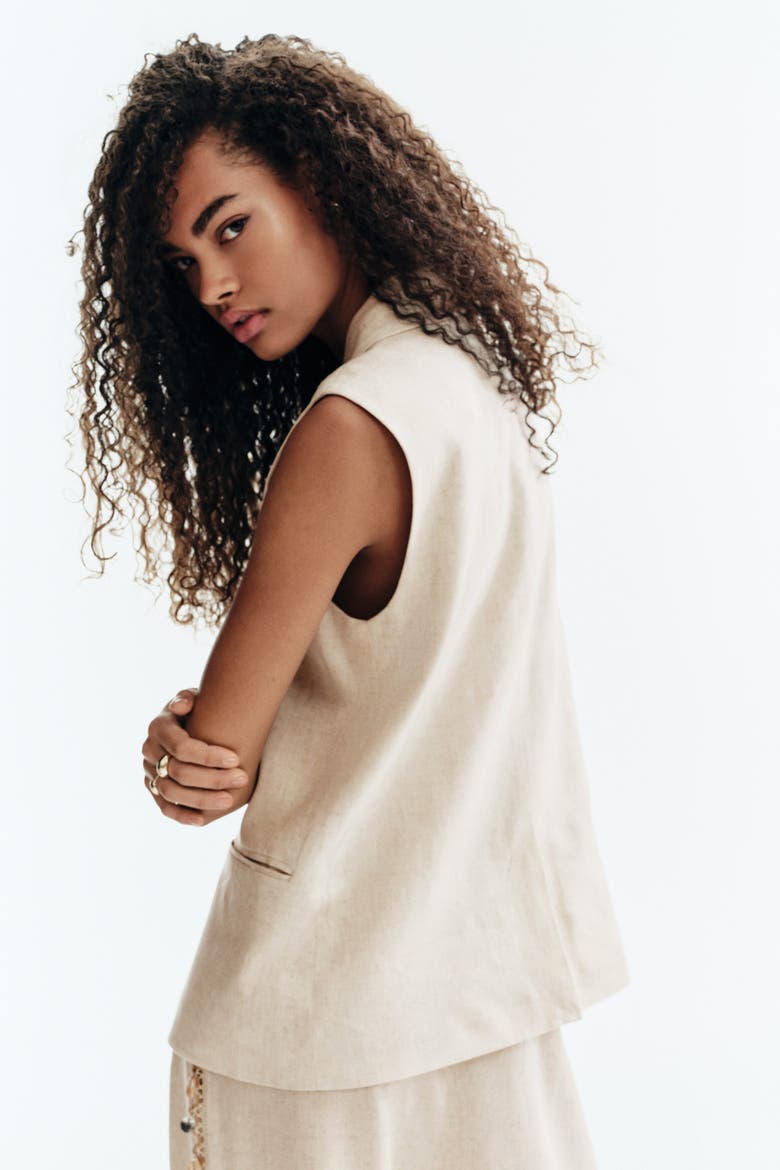 Linen-blend Waistcoat, Alternate, color, Light beige