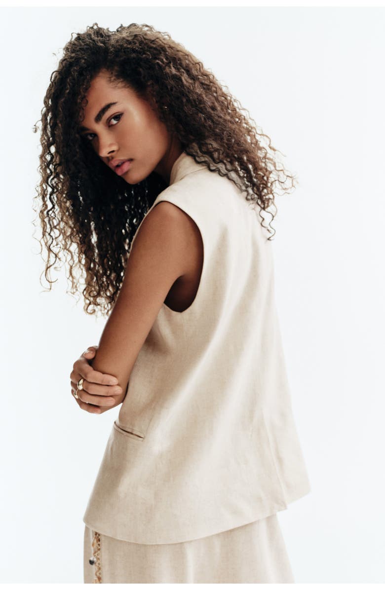 H&M Linen-blend Waistcoat, Alternate, color, Light Beige