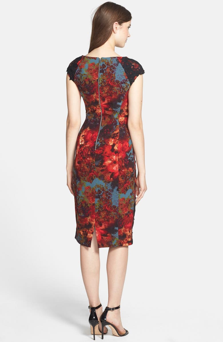 Maggy London Lace Appliqué Floral Print Sheath Dress, Alternate, color,
