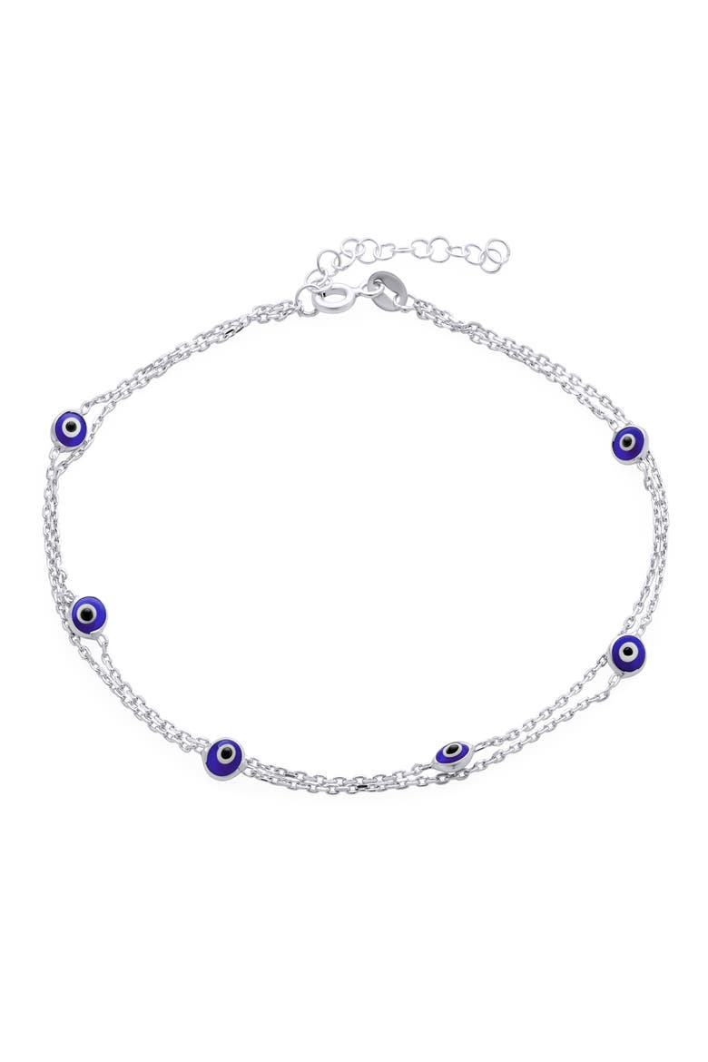 Sterling Silver Evil Eye Glass Anklet, Alternate, color, silver BLUE