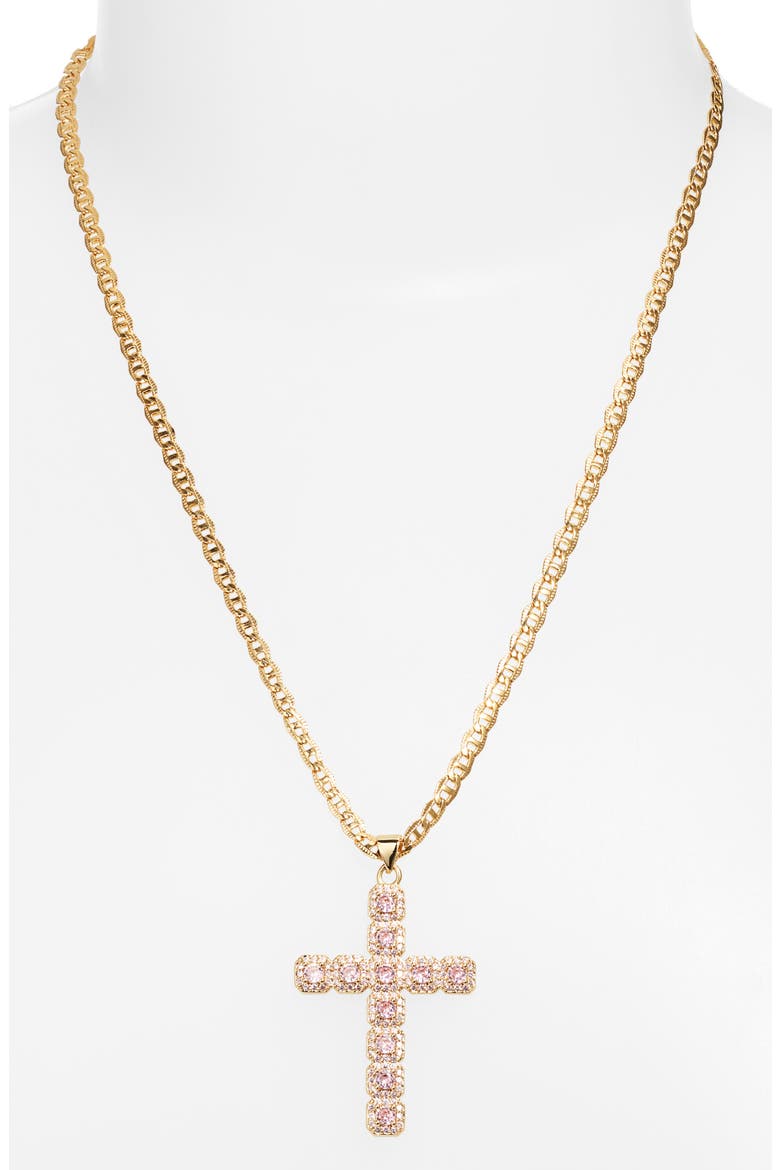 Fantasy Cubic Zirconia Cross Pendant Necklace, Alternate, color, LIGHT PINK