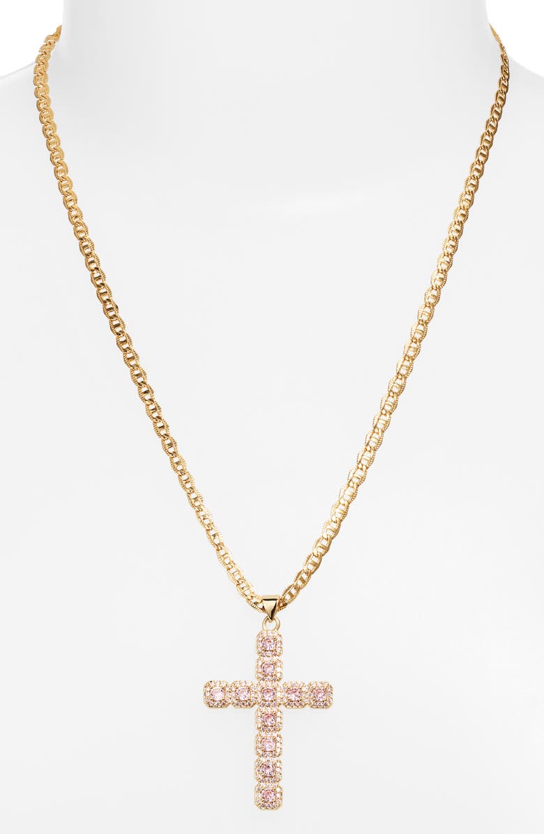 VIDAKUSH Fantasy Cubic Zirconia Cross Pendant Necklace, Alternate, color, Light Pink