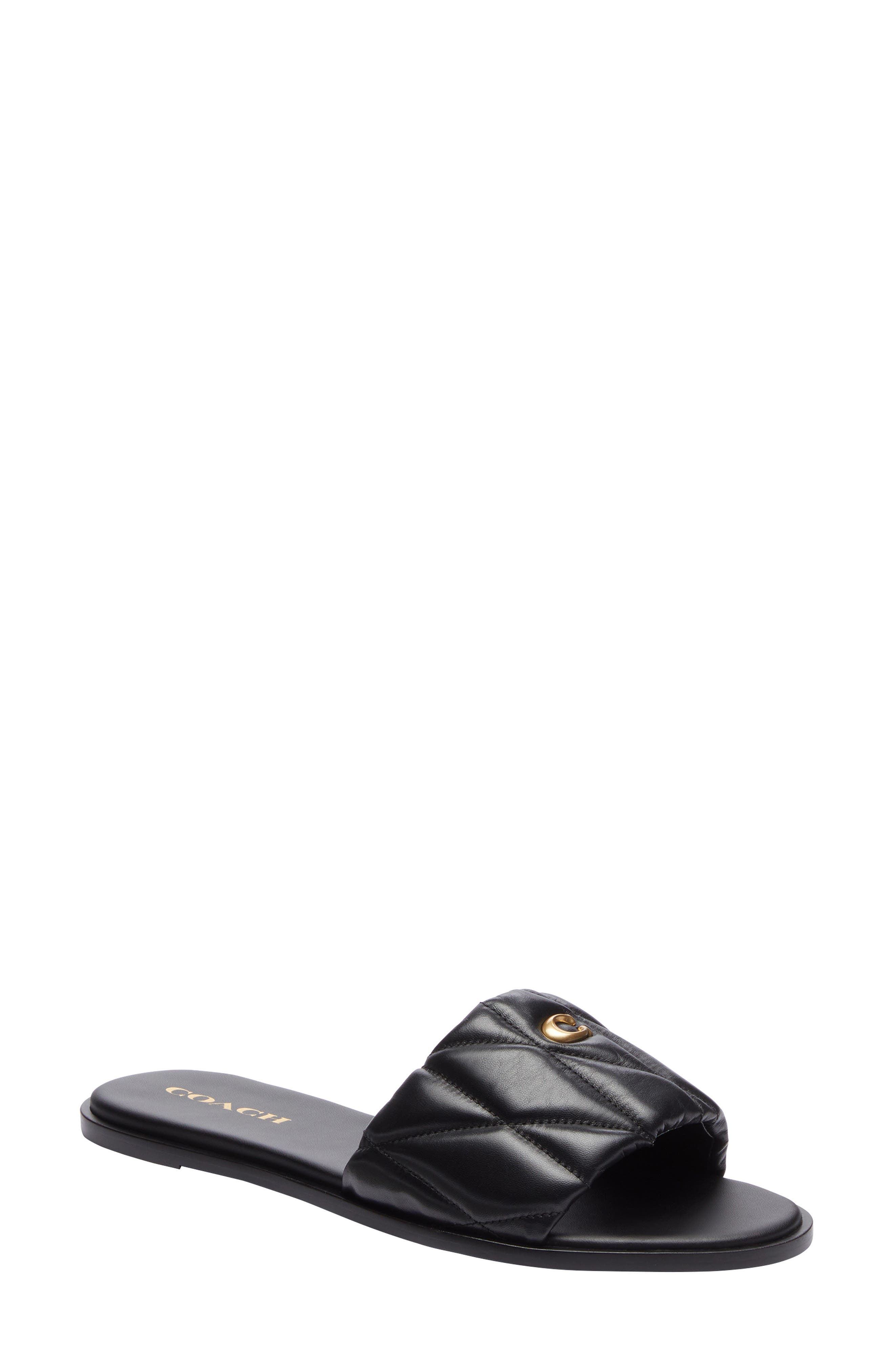 COACH Holly Quilted Slide Sandal, Main, color, Black