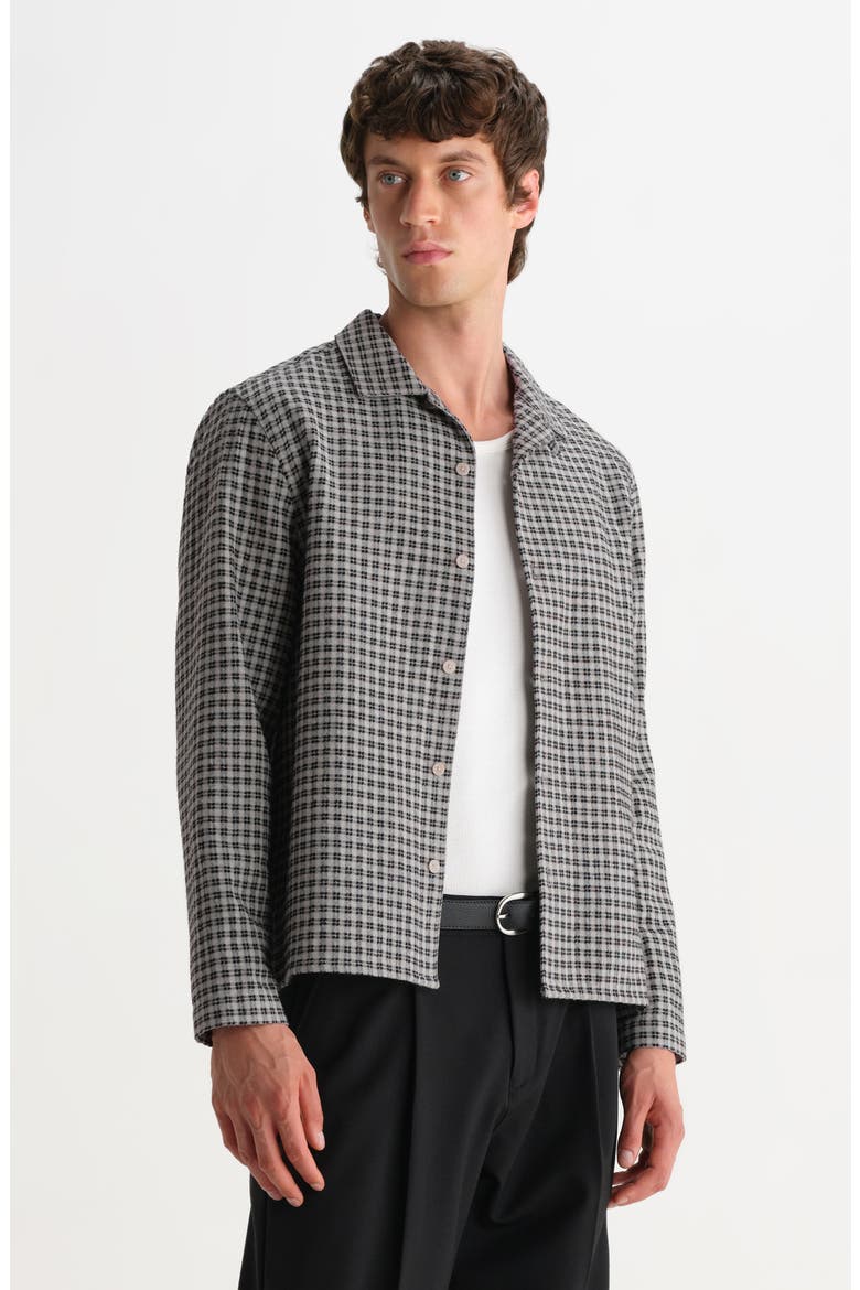 Corey Mini Check Long Sleeve Camp Shirt, Alternate, color, BLACK / ECRU