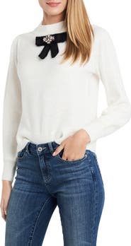 CeCe Jeweled Bow Detail Sweater