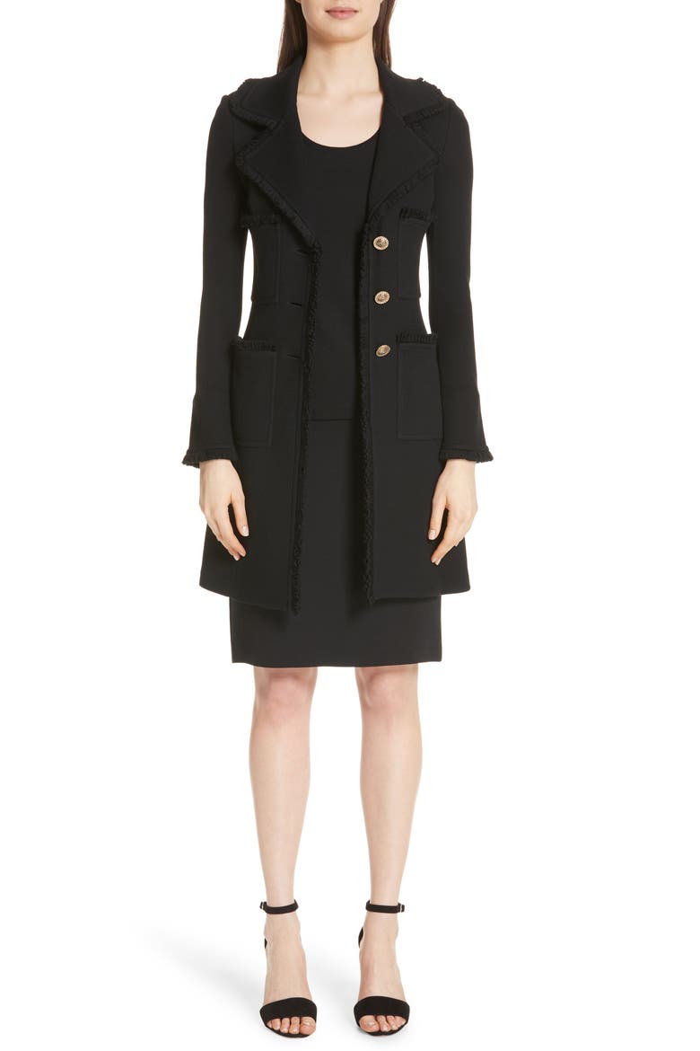 Collection Fringed Wool Blend Milano Piqué Knit Topper, Main, color, CAVR CAVIAR