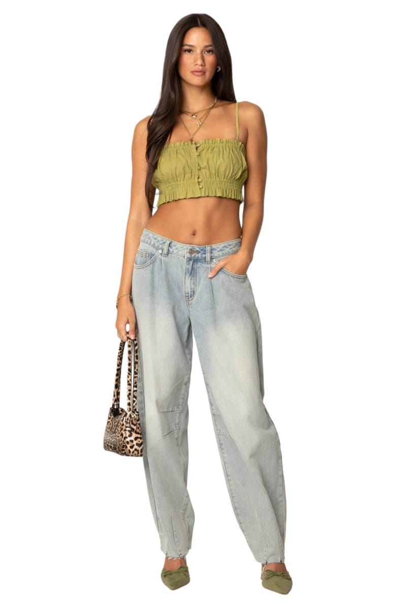 EDIKTED Alda Linen & Cotton Crop Top, Alternate, color, Green