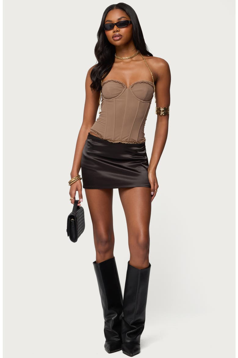 Deirdre Lace-Up Strapless Mesh Corset Top, Alternate, color, BROWN