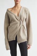 Róhe Safety Pin Off the Shoulder Wool & Cashmere Wrap Cardigan