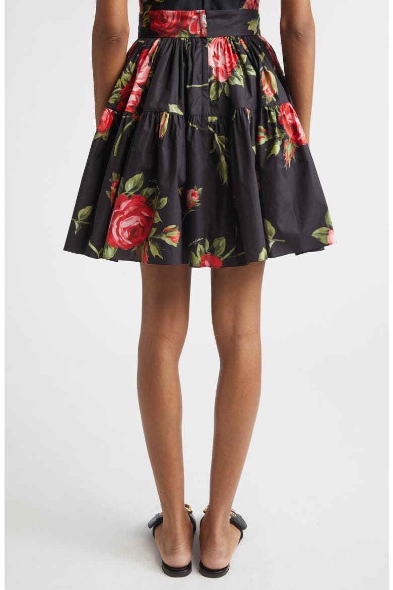 Rose Bouquet Pleated Cotton Poplin A-Line Miniskirt, Alternate, color, BOUQUET ROSE F.NERO