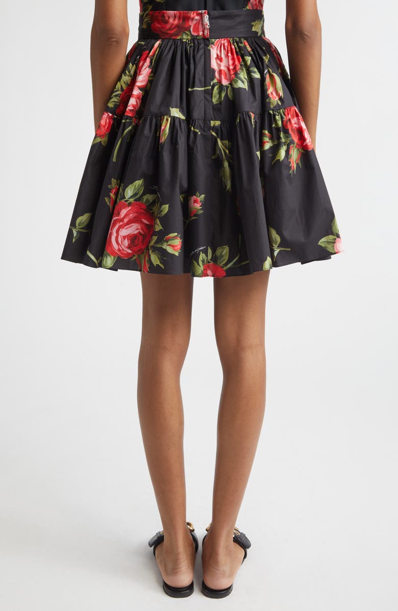 Dolce&Gabbana Rose Bouquet Pleated Cotton Poplin A-Line Miniskirt, Alternate, color, Bouquet Rose F.nero