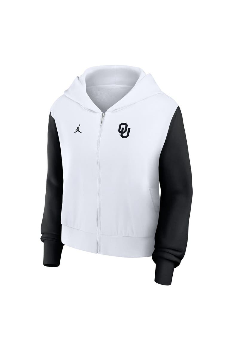 Women's Jordan Brand White Oklahoma Sooners Cropped Athletic Prep Color Block Script Full-Zip Hoodie, Alternate, color, White