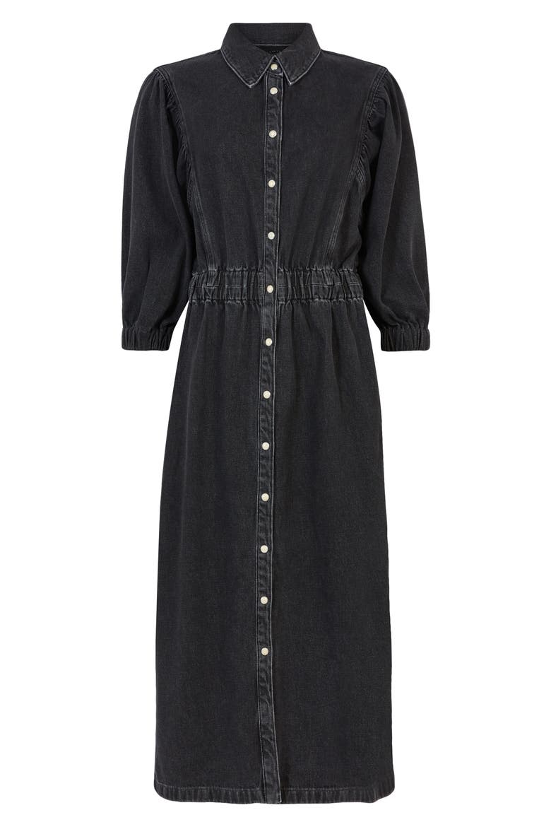 Osa Puff Sleeve Denim Midi Shirtdress, Alternate, color, WASHED BLACK