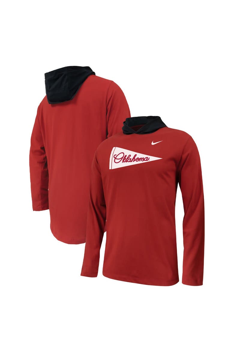 Youth Nike Crimson Oklahoma Sooners Sideline Performance Long Sleeve Hoodie T-Shirt, Main, color, Crimson