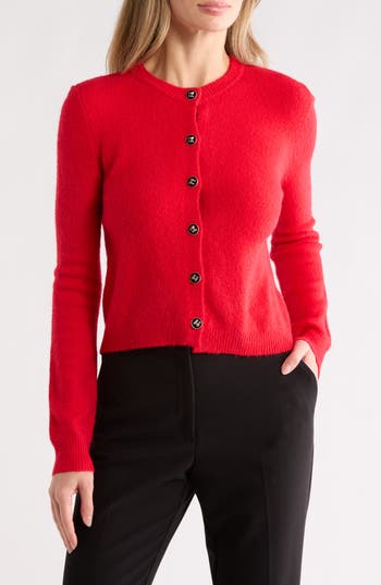 Blu Pepper Ribbon Button Crop Cardigan in Red at Nordstrom Rack, Size Large