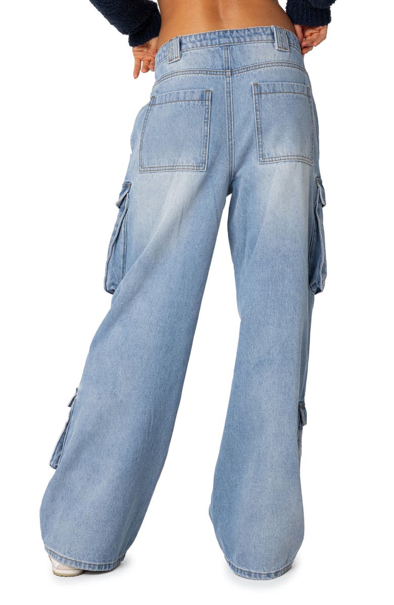 EDIKTED Tara Low Rise Cargo Jeans, Alternate, color, Blue-Washed