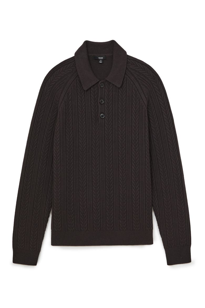 Evesham Cable Stitch Polo Sweater, Alternate, color, CHOCOLATE BROWN