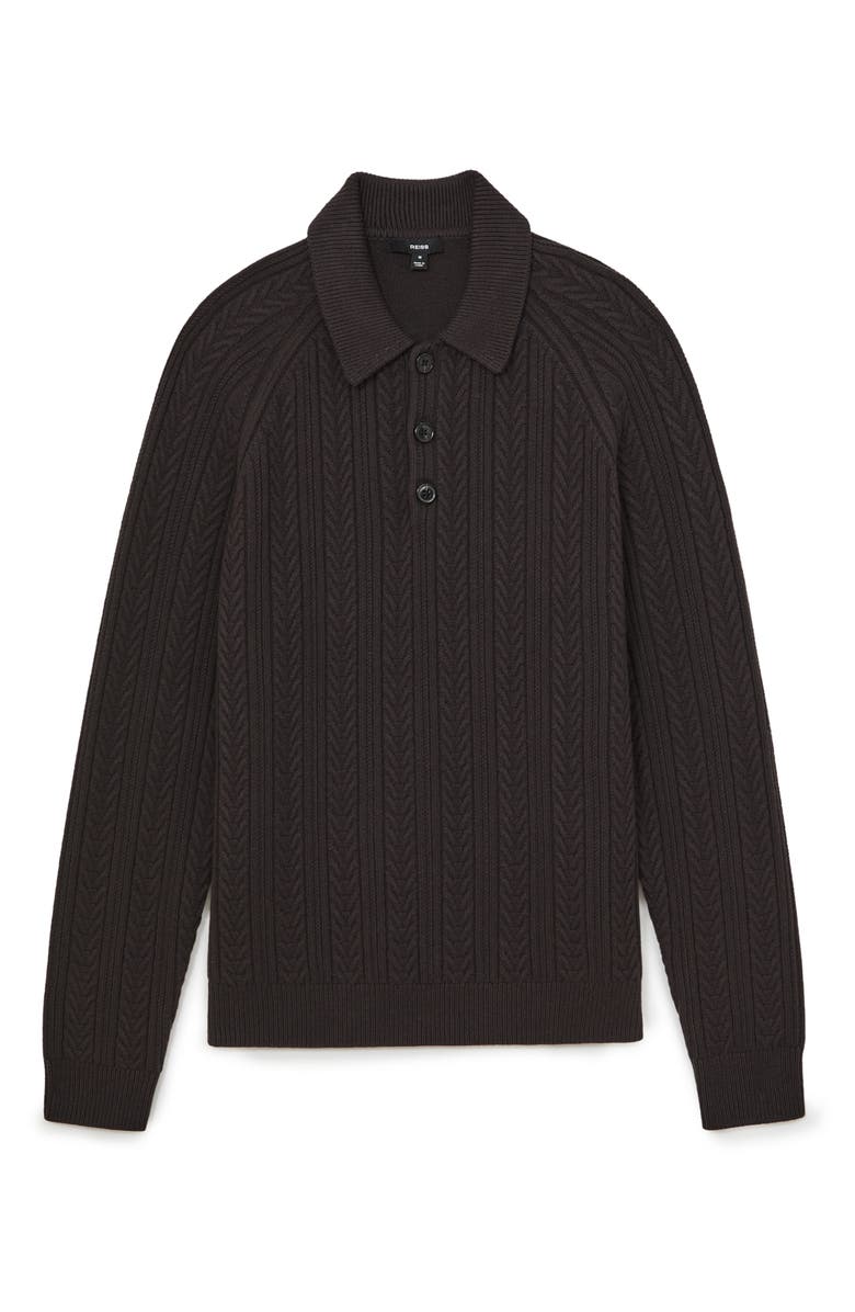 Reiss Evesham Cable Stitch Polo Sweater, Alternate, color, Chocolate Brown