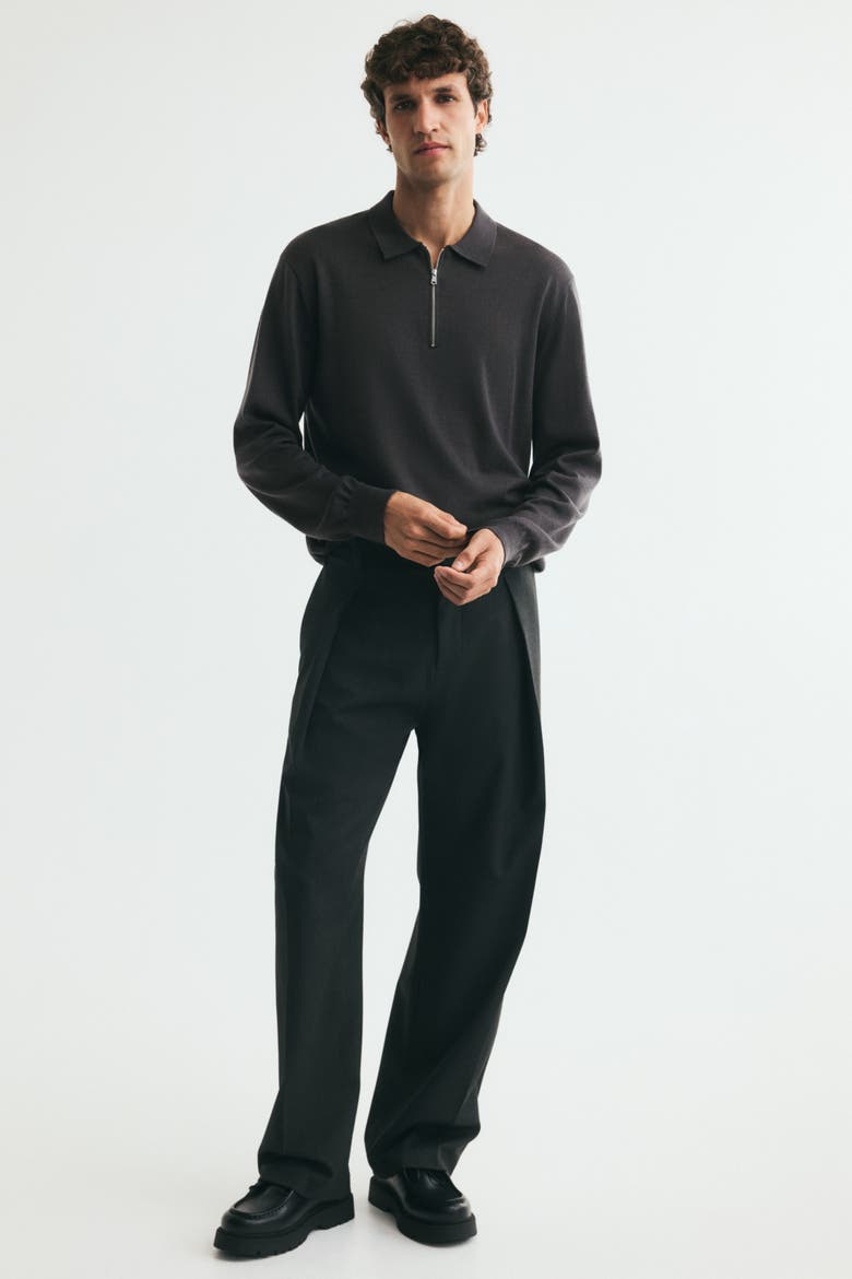 Regular-fit Merino Wool Half-zip Polo Shirt, Alternate, color, Dark gray