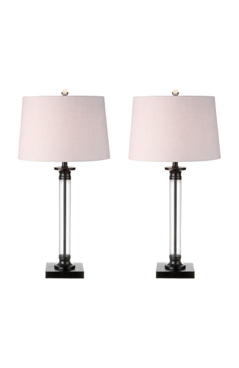 Mason 30" Glass and Metal LED Table Lamp, Black/Clear (Set of 2)