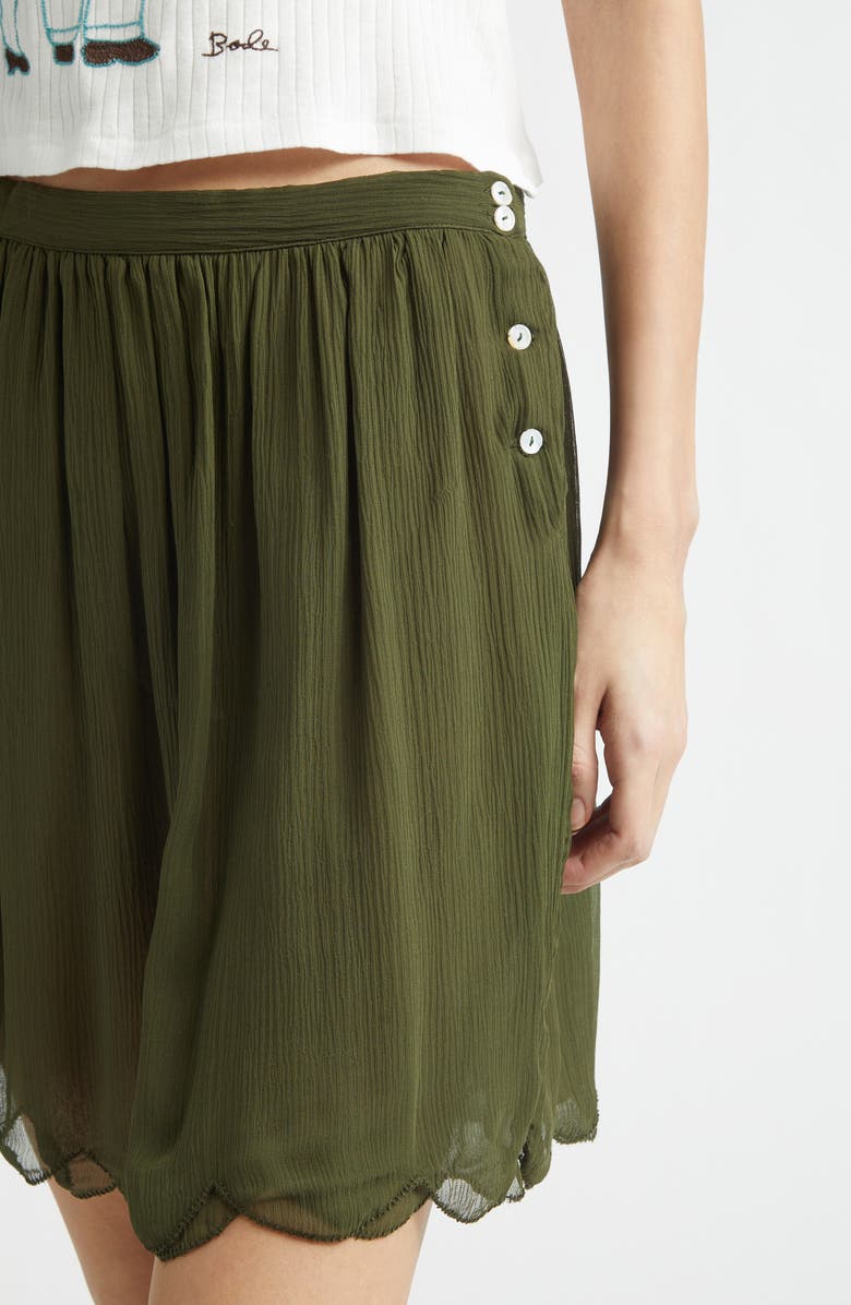 Bode Mab Button Silk Georgette Skirt, Alternate, color, Olive