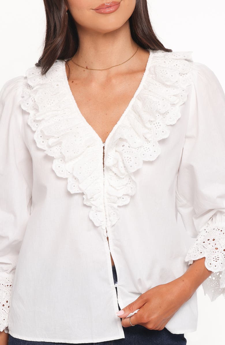 Petal & Pup Aelwen Eyelet Trim Cotton Top, Alternate, color, White Embroidery