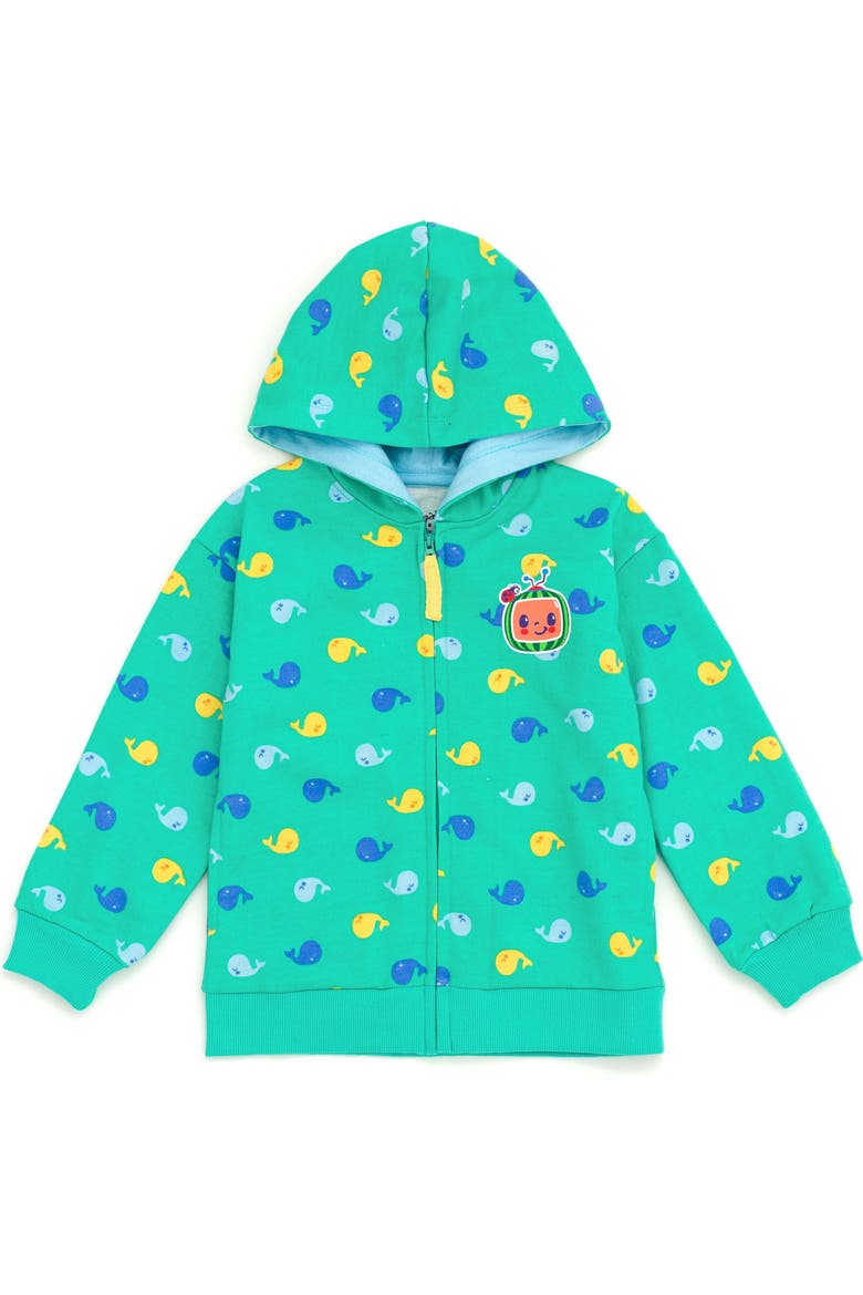 Boys' Fleece Zip-Up Hoodie, Main, color, Teal Whale Print