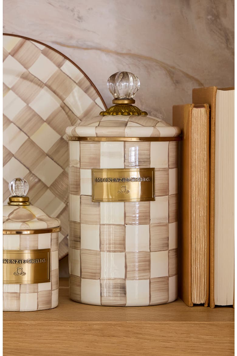 Mocha Check Large Enameled Steel Canister, Alternate, color, MOCHA