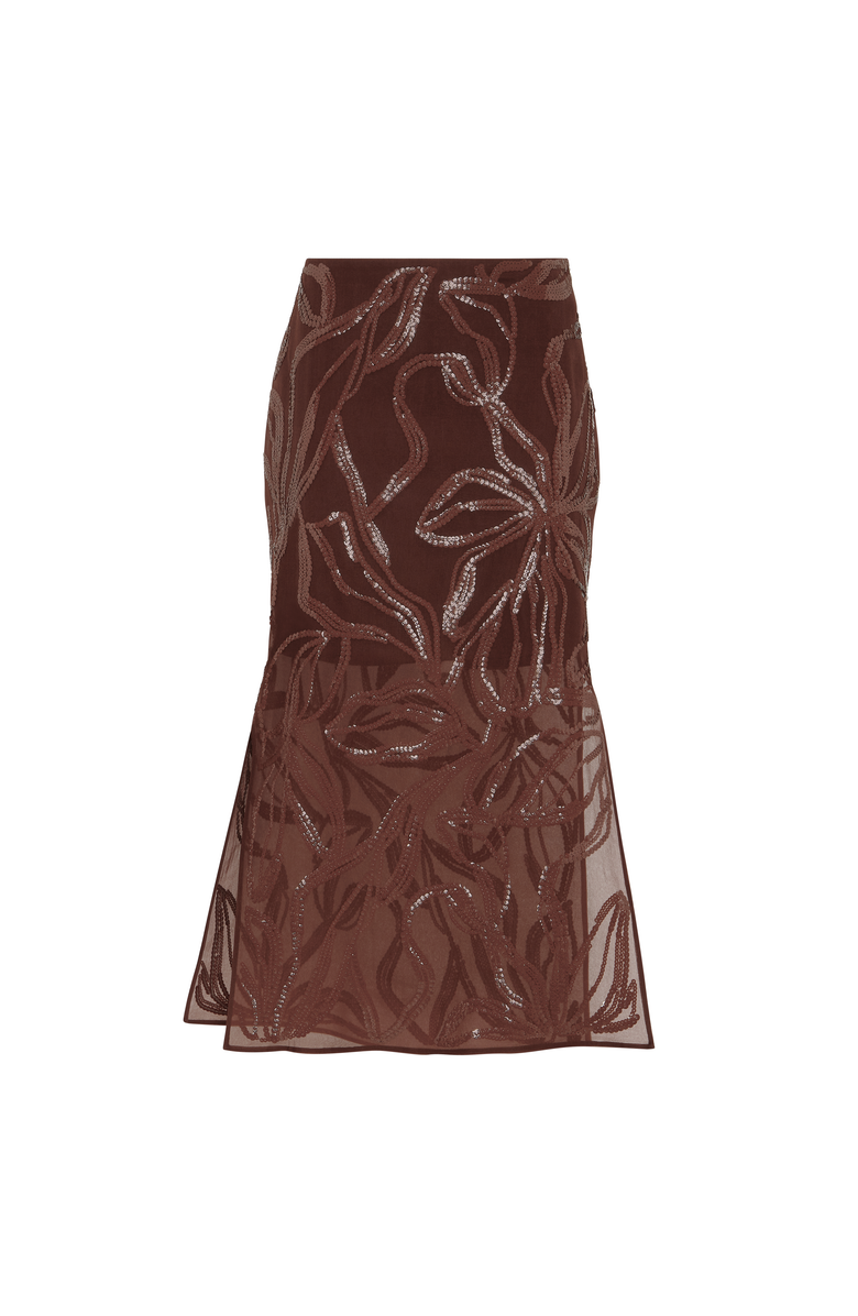 Brunello Cucinelli Skirt with dazzling floral embroidery, Main, color, Brown