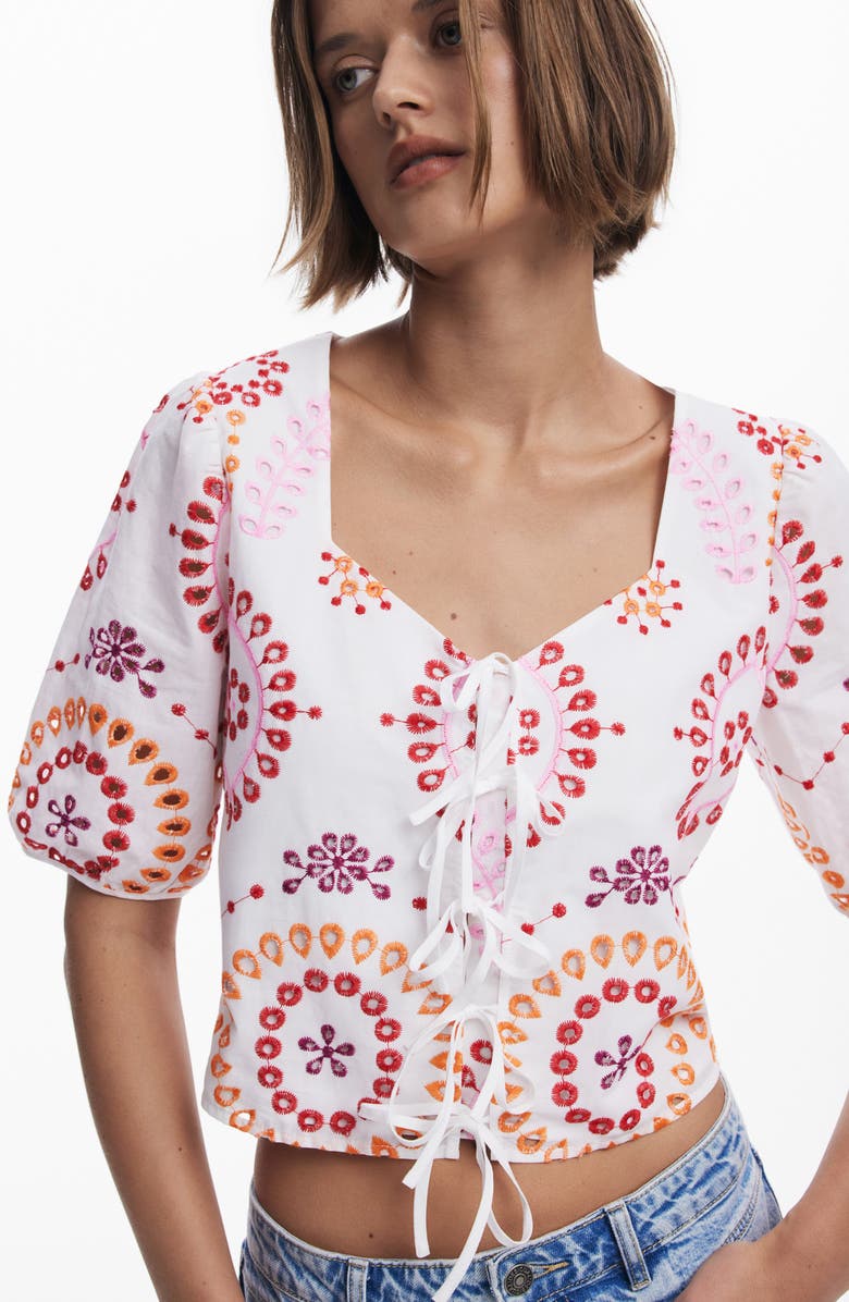 Desigual Embroidered Cotton Crop Top, Alternate, color, 