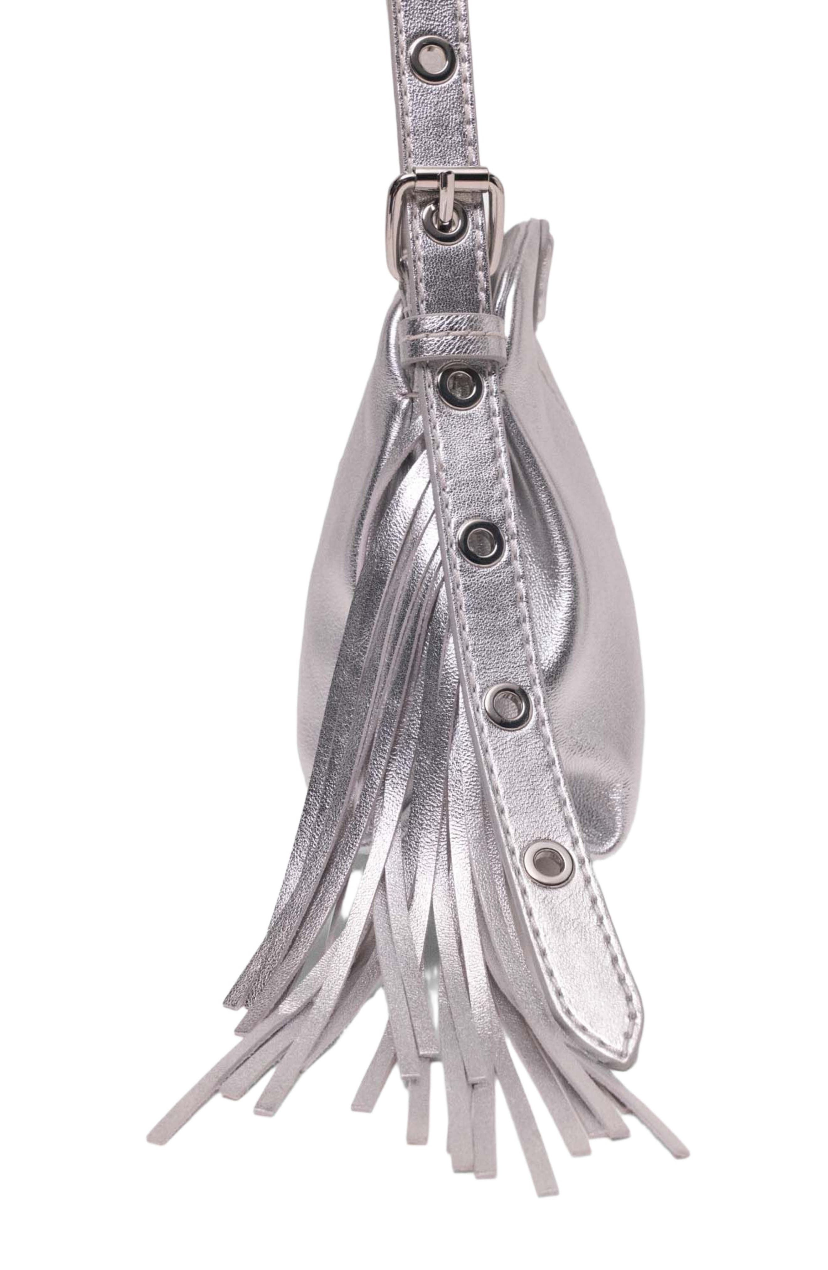 maje Metallic leather Miss M micro bag, Alternate, color, Silver